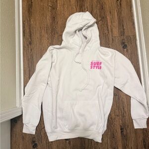 White Hoodie with Pink Surf Style Logo